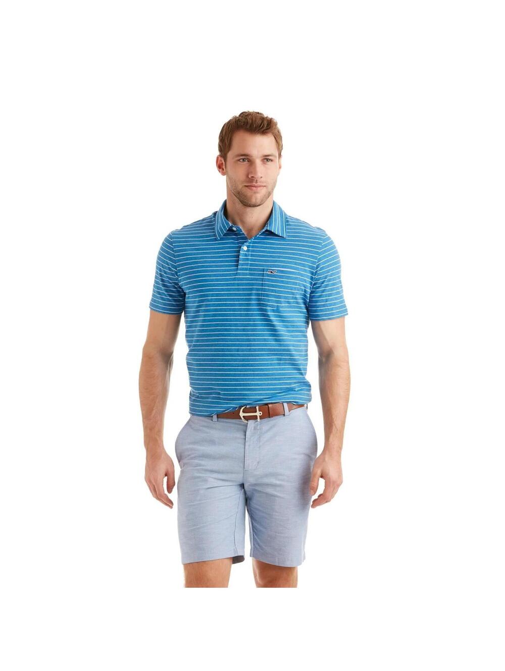 Vineyard Vines Men's Cotton Open Feder Stripe Polo In Hull Blue-Size Medium